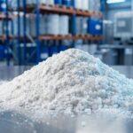 Mound of industrial grade white Polyvinyl Alcohol (PVA) powder and granules for adhesive and construction manufacturing