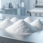 Mounds of industrial grade white Polyvinyl Alcohol PVA powder for textile warp sizing and weaving applications